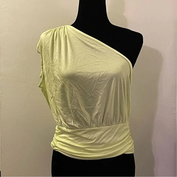 ANTHROPOLOGIE Draped One Shoulder Top in‎ Lime - Picture 5 of 10
